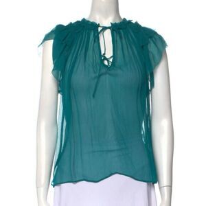 Ulla Johnson NWT Marilyn Top in Montego‎ Teal Turquoise 100% Silk Women's Sz 6